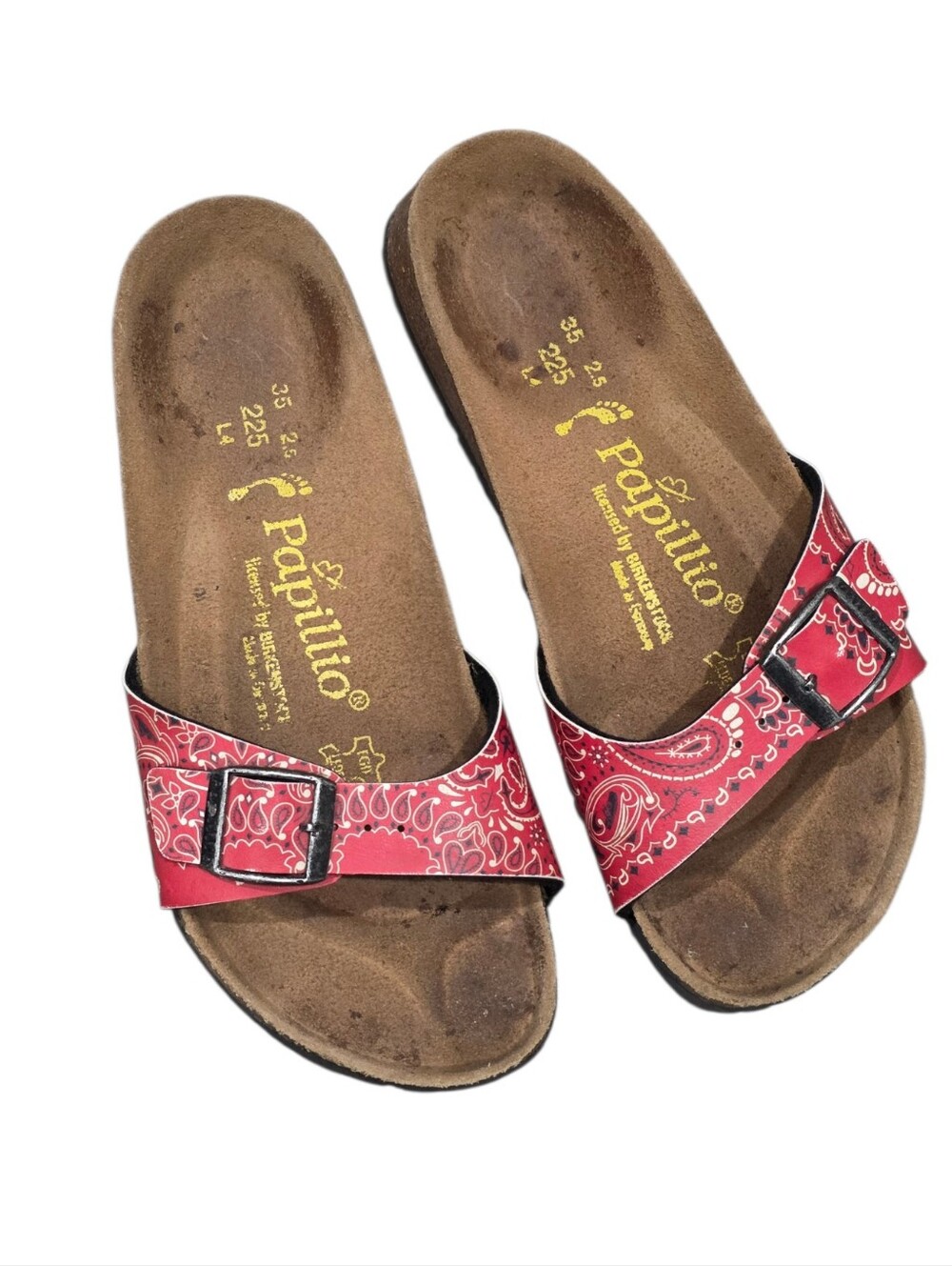 BIRKENSTOCK PAPILLIO RED BANDANA PRINT SANDALS 35